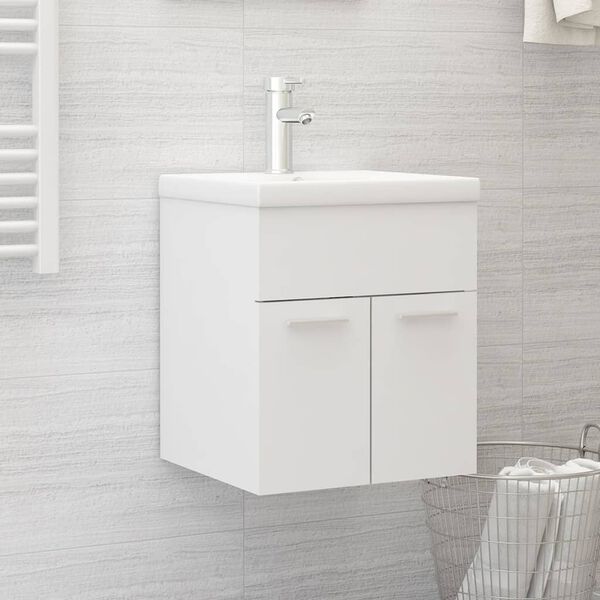 vidaXL Armoire d'évier avec lavabo intégré Blanc Bois d'ingénierie