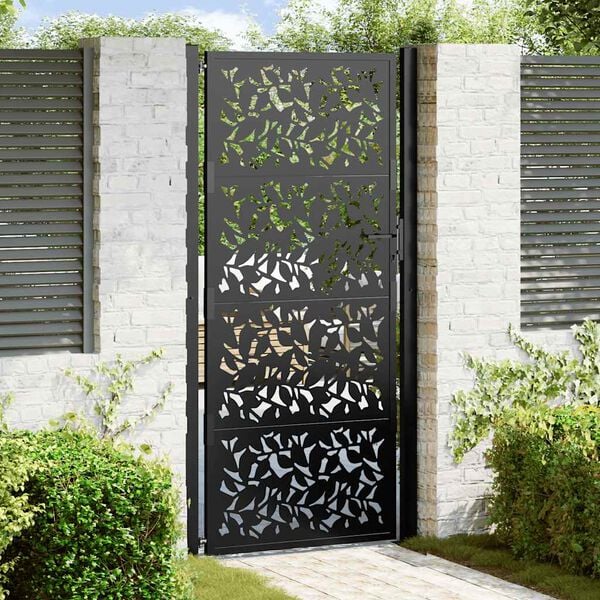 vidaXL Portail de jardin noir 100x200 cm en acier avec motif feuille