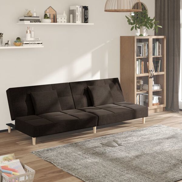 vidaXL Canap&eacute;-lit &agrave; 2 places avec deux oreillers Marron fonc&eacute; Tissu