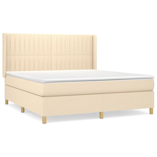 vidaXL Sommier &agrave; lattes de lit avec matelas Cr&egrave;me 160x200 cm Tissu