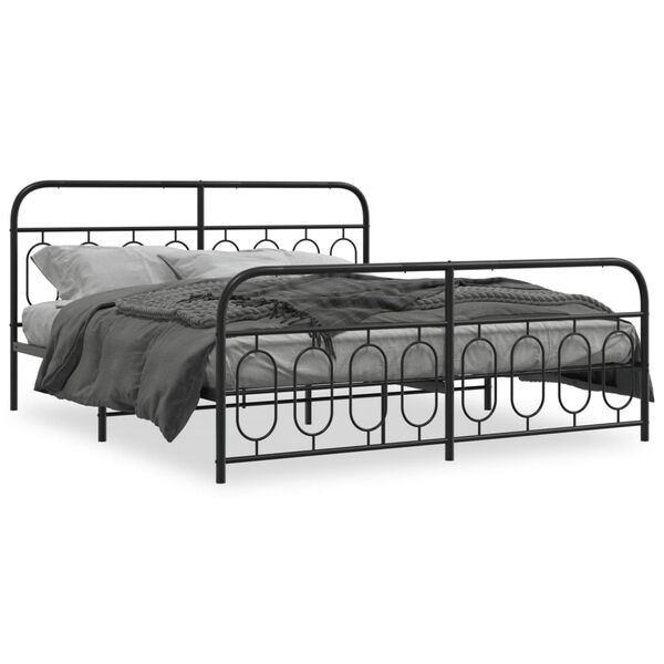 vidaXL Cadre de lit m&eacute;tal sans matelas avec pied de lit noir 160x200cm