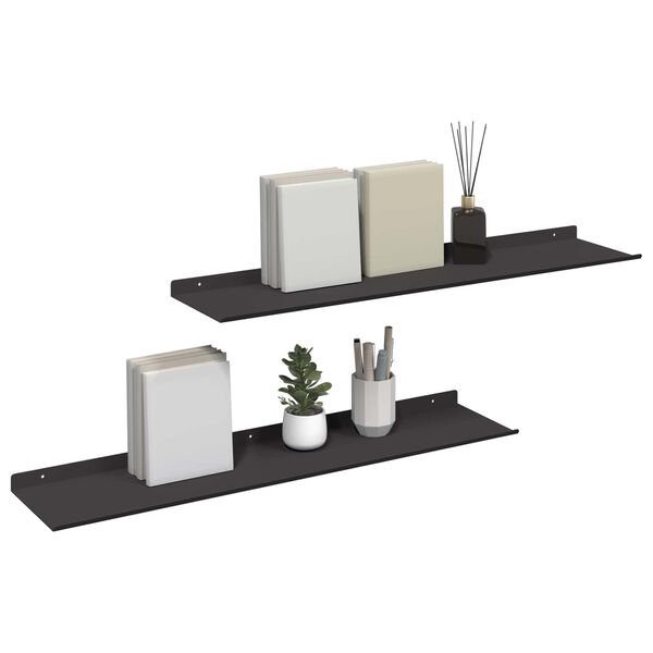 vidaXL &Eacute;tag&egrave;re flottante 2 pcs Noir 80 x 18 x 2,5 cm Acier