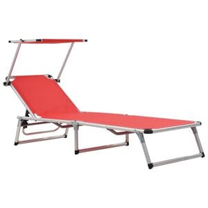vidaXL Chaise longue pliable avec toit aluminium et textil&egrave;ne rouge