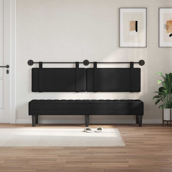 vidaXL T&ecirc;te de lit suspendue Montage mural Noir 190 x 55 x 5 cm tissu