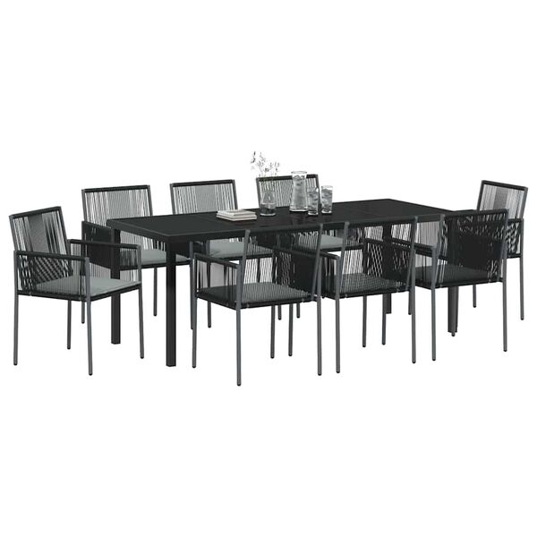 vidaXL Ensemble de salle &agrave; manger pour jardin 9 pcs Noir Rotin PE