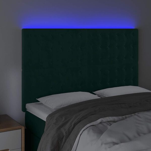 vidaXL T&ecirc;te de lit &agrave; LED Vert fonc&eacute; 144x5x118/128 cm Velours