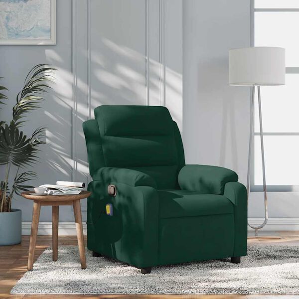 vidaXL Fauteuil inclinable de massage vert foncé velours