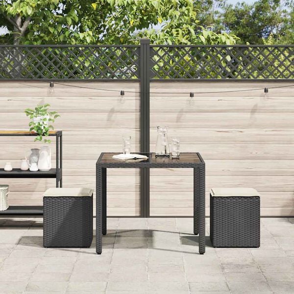 vidaXL Tabourets jardin coussins 2 pcs noir 40x40x43 cm r&eacute;sine tress&eacute;e