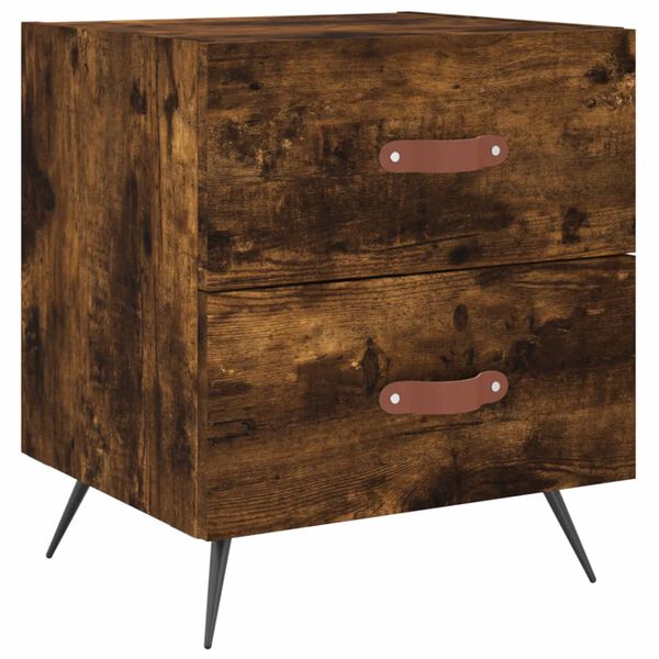 vidaXL Table de chevet ch&ecirc;ne fum&eacute; 40x35x47,5 cm bois d&rsquo;ing&eacute;nierie