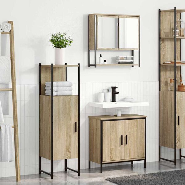 vidaXL Ensemble de mobilier de salle de bain avec &eacute;tag&egrave;re 3 pcs Marron