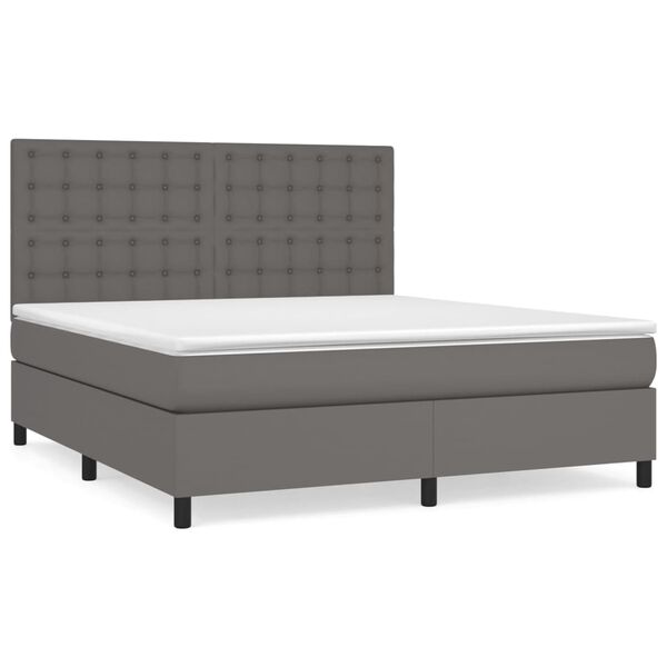 vidaXL Sommier &agrave; lattes de lit avec matelas Gris 180x200 cm Similicuir
