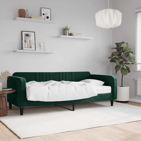 vidaXL Lit de jour avec matelas vert fonc&eacute; 90x200 cm velours