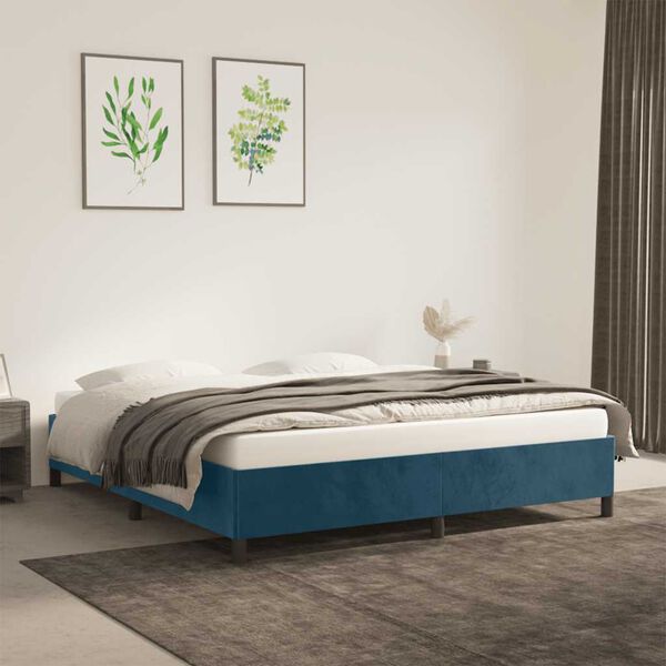 vidaXL Cadre de lit sans matelas bleu fonc&eacute; 180x200 cm velours