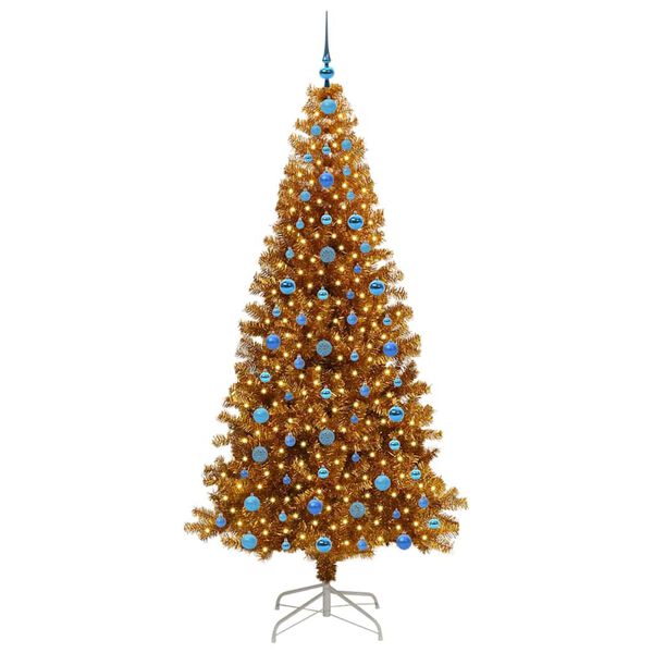 vidaXL Sapin de No&euml;l avec 300 LED avec support Dor&eacute; 210 cm PET