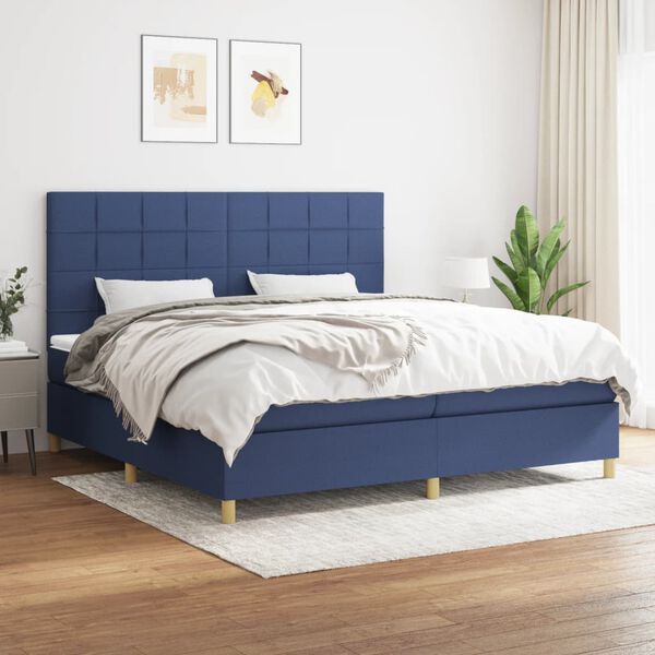 vidaXL Sommier &agrave; lattes de lit avec matelas Bleu 200x200 cm Tissu