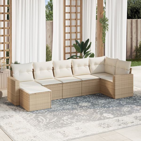 vidaXL Salon de jardin avec coussins 7 pcs beige r&eacute;sine tress&eacute;e