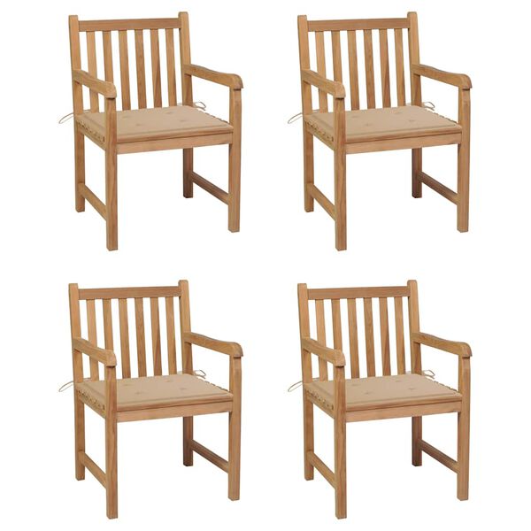 vidaXL Chaises de jardin lot de 4 et coussins beige bois teck solide