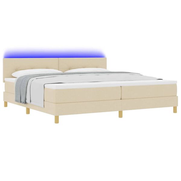 vidaXL Lit &agrave; ressort LED avec matelas Cr&egrave;me 200 x 200 cm tissu