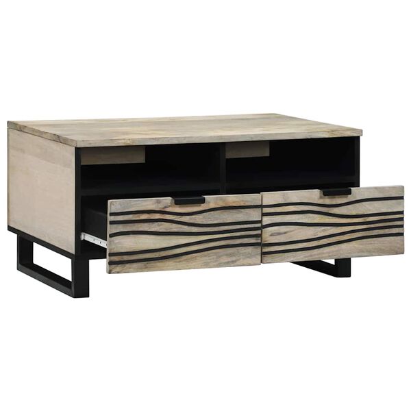 vidaXL Table basse Beige et Noir 80 x 54 x 40 cm Bois d'acacia massif