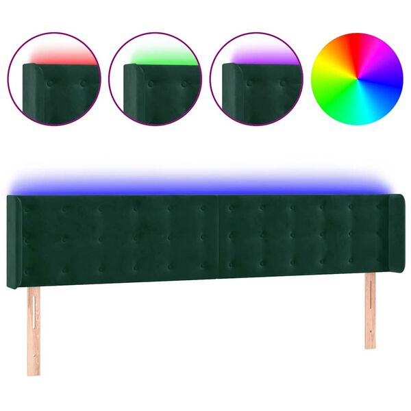 vidaXL T&ecirc;te de lit &agrave; LED Vert fonc&eacute; 183x16x78/88 cm Velours