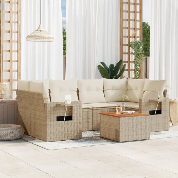 vidaXL Salon de jardin avec coussins 7 pcs beige r&eacute;sine tress&eacute;e