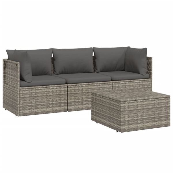 vidaXL Salon de jardin 4 pcs avec coussins Gris R&eacute;sine tress&eacute;e