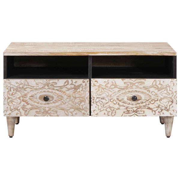 vidaXL Table basse Blanc 80 x 54 x 40 cm Bois de mangue massif