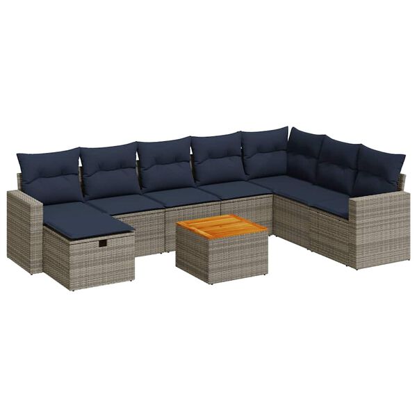 vidaXL Salon de jardin 9 pcs avec coussins gris résine tressée