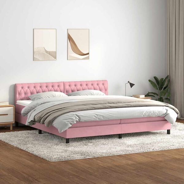 vidaXL Sommier &agrave; lattes de lit avec matelas rose 180x210 cm velours