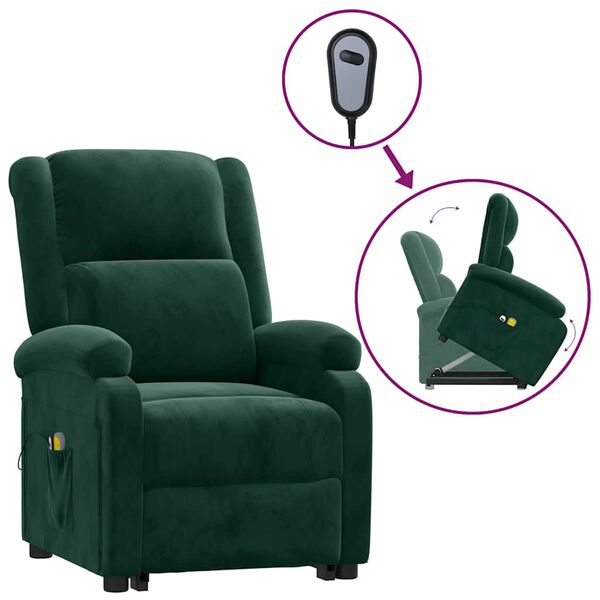 vidaXL Fauteuil de massage Vert fonc&eacute; Velours