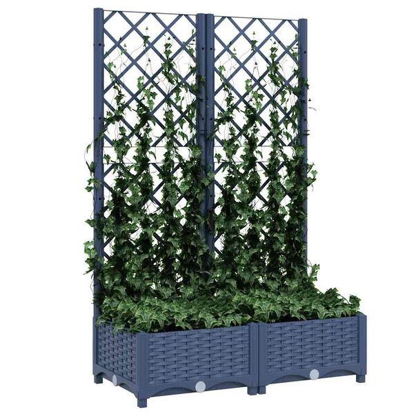 vidaXL Jardini&egrave;re de jardin avec treillis Bleu Gris 80x40x121,5 cm PP