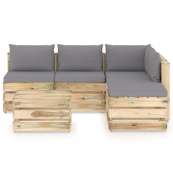 vidaXL Salon de jardin 6 pcs avec coussins Bois impr&eacute;gn&eacute; de vert