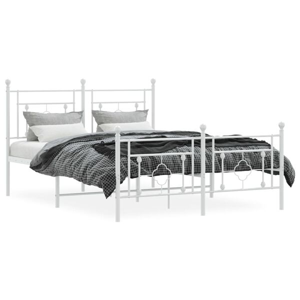 vidaXL Cadre de lit m&eacute;tal sans matelas et pied de lit blanc 140x190 cm
