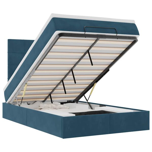 vidaXL Cadre de lit ottoman avec matelas bleu fonc&eacute; 120x200 cm velours