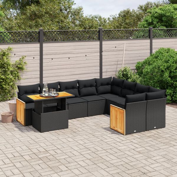 vidaXL Salon de jardin 10 pcs avec coussins noir r&eacute;sine tress&eacute;e