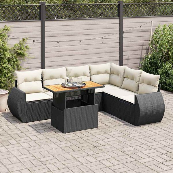 vidaXL Salon de jardin 7 pcs avec coussins noir r&eacute;sine tress&eacute;e