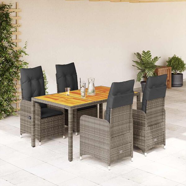 vidaXL Ensemble de bistro de jardin 5 pcs coussins gris poly rotin