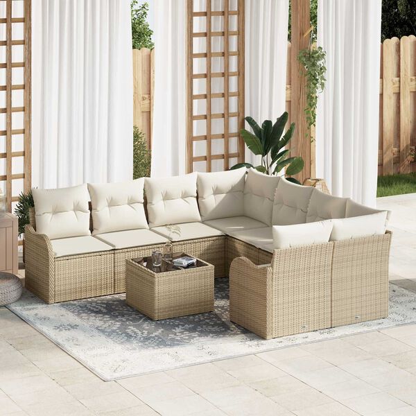 vidaXL Ensemble de canap&eacute; de jardin avec coussin 9 pcs Beige et cr&egrave;me