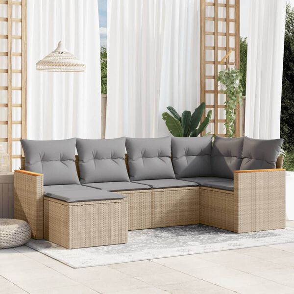 vidaXL Salon de jardin avec coussins 6 pcs beige résine tressée