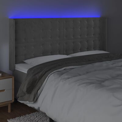 vidaXL Tête de lit à LED Gris clair 203x16x118/128 cm Velours