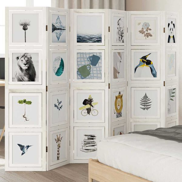 vidaXL Cloison de s&eacute;paration 6 panneaux blanc bois de paulownia massif