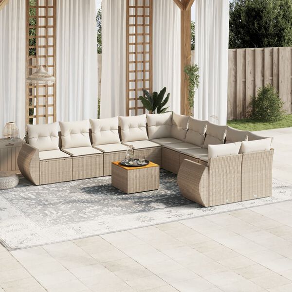 vidaXL Salon de jardin 11 pcs avec coussins beige r&eacute;sine tress&eacute;e