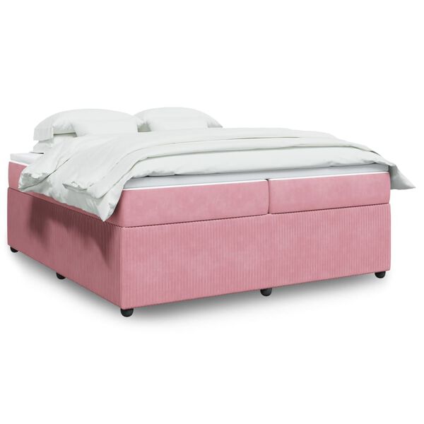 vidaXL Sommier &agrave; lattes de lit avec matelas Rose 200x200 cm Velours