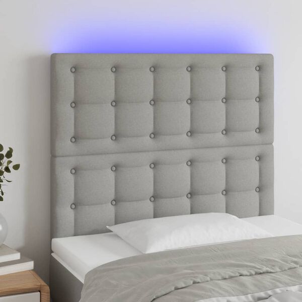 vidaXL T&ecirc;te de lit &agrave; LED Gris clair 80x5x118/128 cm Tissu
