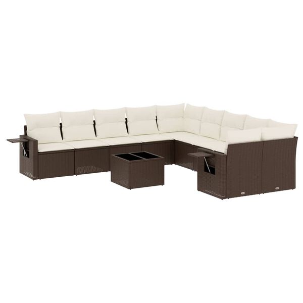 vidaXL Salon de jardin et coussins 11 pcs marron r&eacute;sine tress&eacute;e