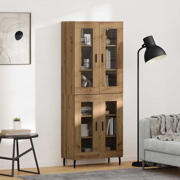 vidaXL Haut Armoire 2 pcs Ch&ecirc;ne artisanal Bois Agglom&eacute;r&eacute; et Verre