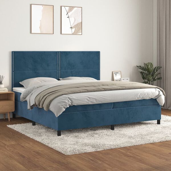 vidaXL Sommier &agrave; lattes de lit et matelas Bleu fonc&eacute; 200x200cm Velours