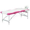 vidaXL Table de massage pliable 2 zones Aluminium Blanc et rose