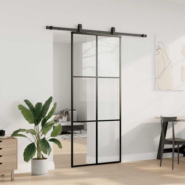 vidaXL Porte coulissante kit de quincaillerie noir 90x205 cm verre ESG