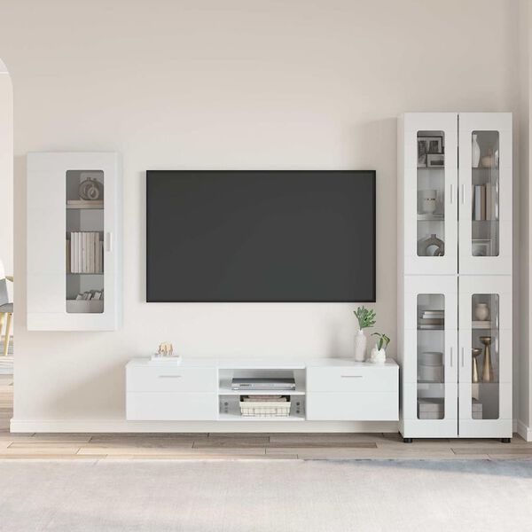 vidaXL Ensemble meuble TV FLORIN Blanc brillant Bois d'ing&eacute;nierie